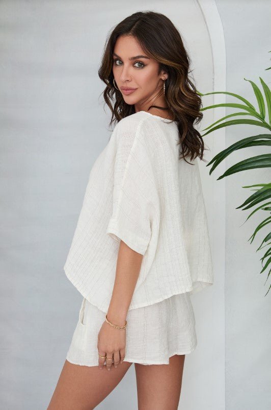 Texture Stripe V Neck Top - Butter - Jaffi&