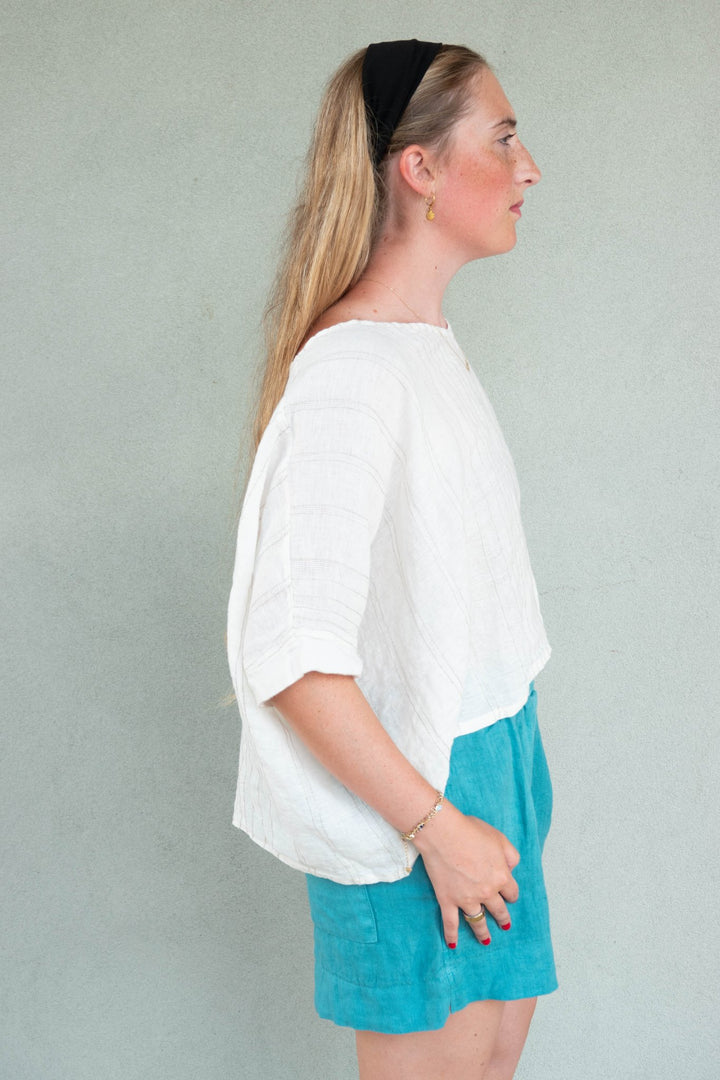 Texture Stripe V Neck Top - Butter - Jaffi&