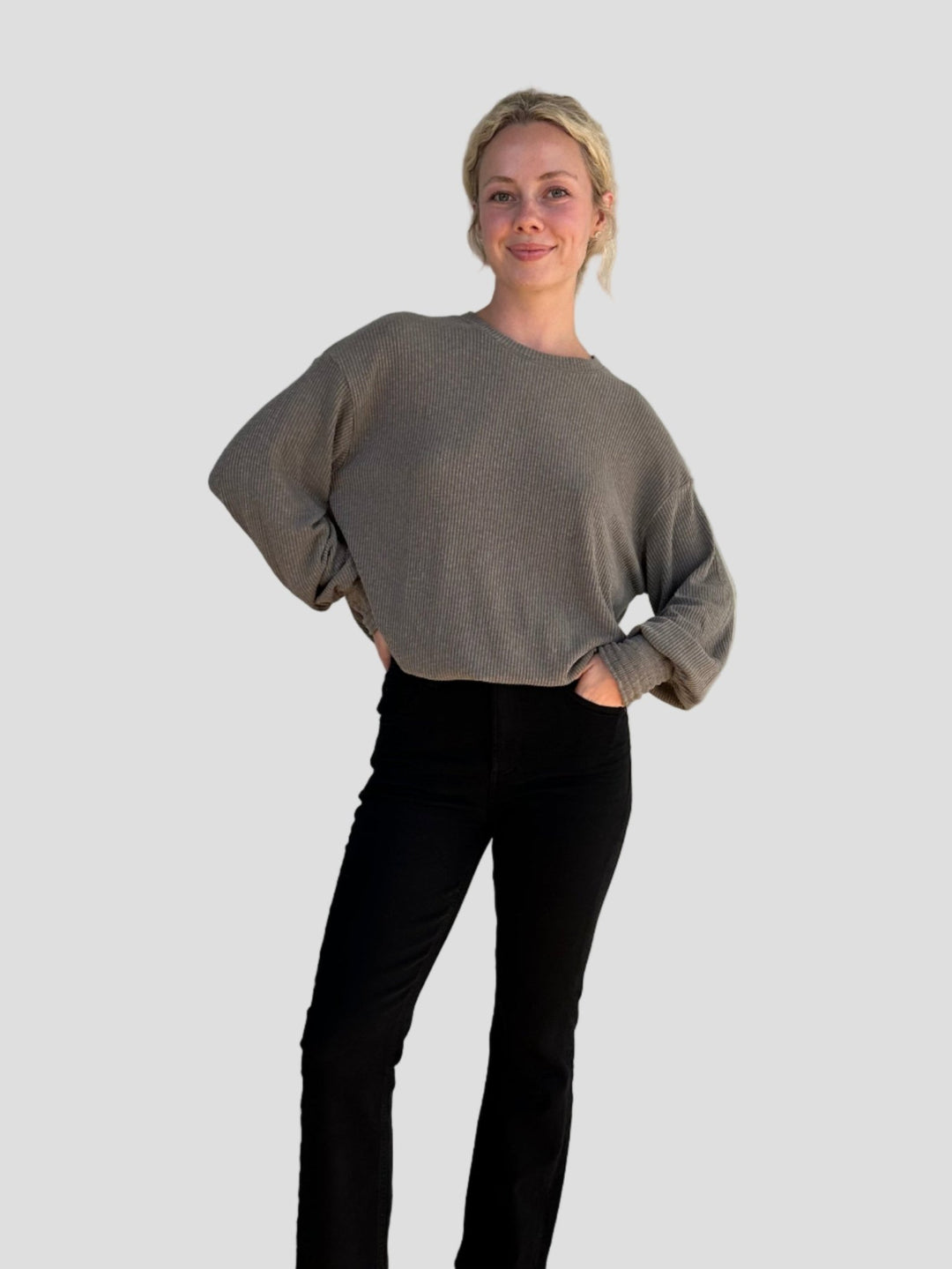 Tia Ribbed Pullover - Cobblestone - Jaffi's