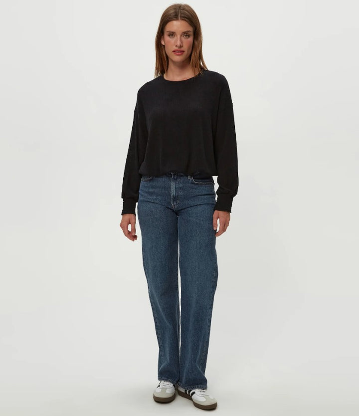 Tia Ribbed Pullover - Black