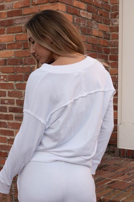 Tibby V Neck Sweatshirt - White - Jaffi's