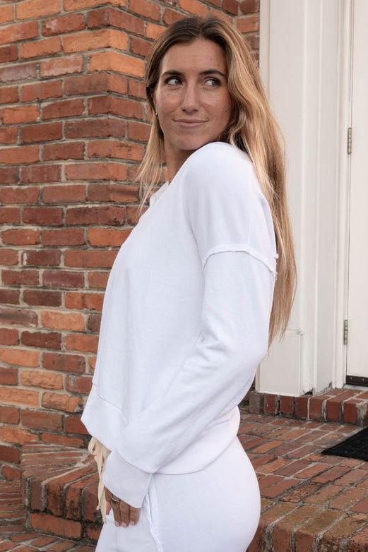 Tibby V Neck Sweatshirt - White - Jaffi's