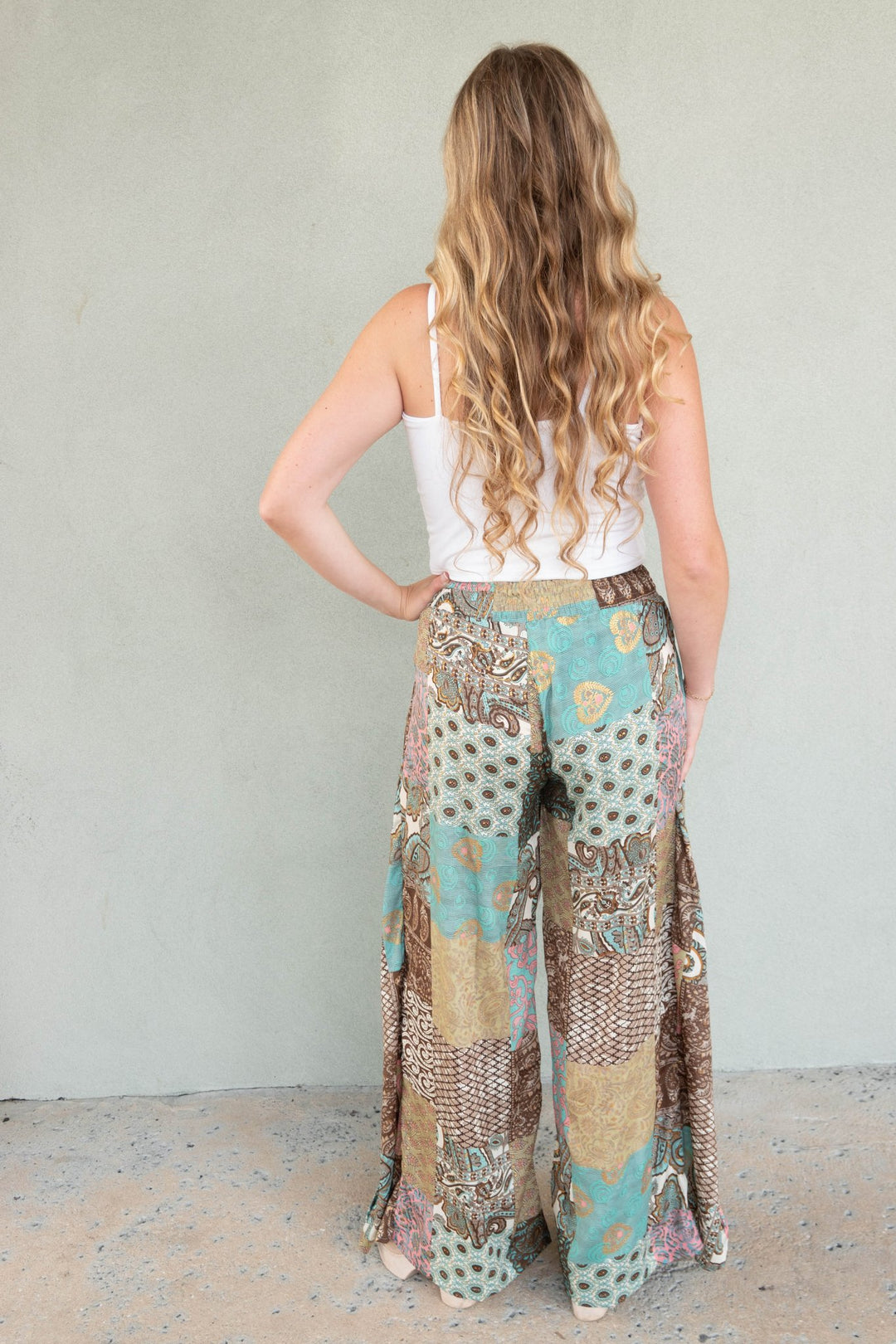 Tie Front Pant - Neutral Patchwork - Jaffi's