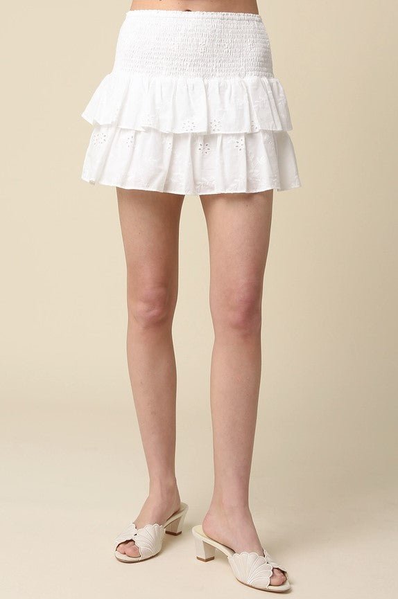 Tier Ruffle Mini Skirt - White - Jaffi's