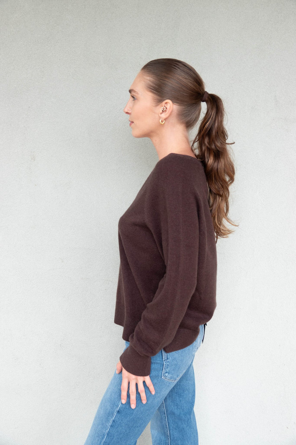 Tori V Neck Cashmere Sweater - Java - Jaffi's