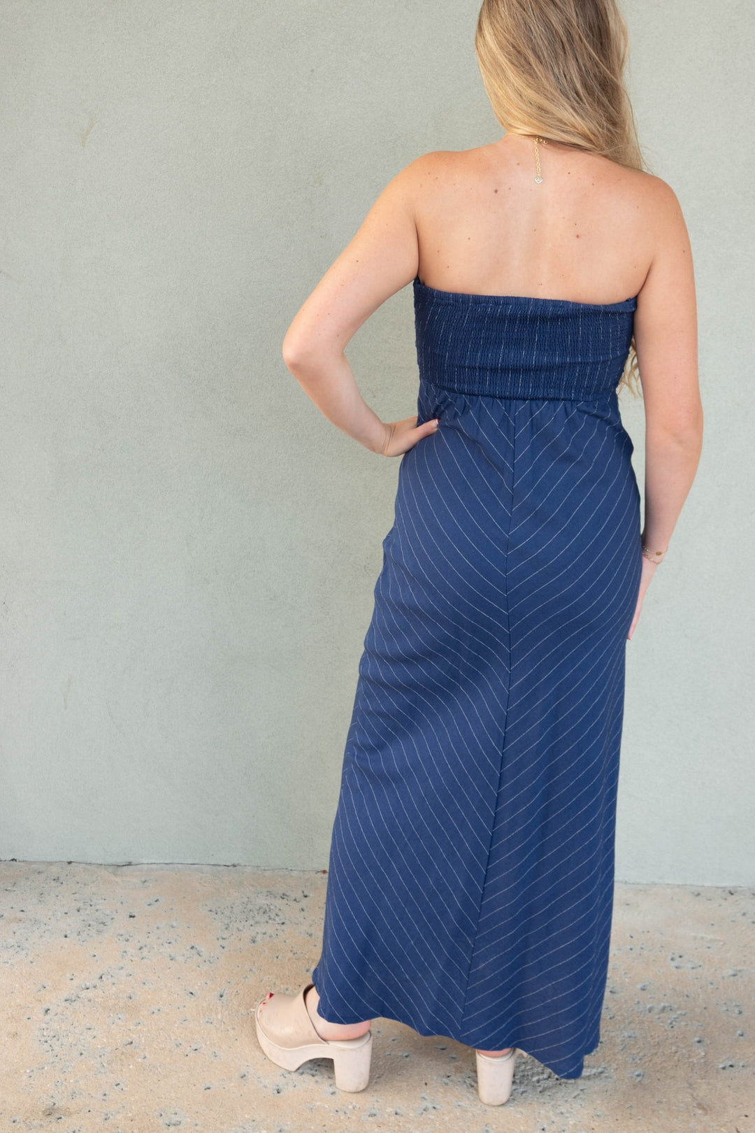 Tube Maxi Dress - Navy Stripe - Jaffi&