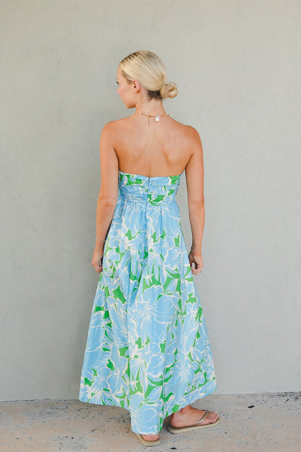 Tube Midi Dress - Green/Blue Floral - Jaffi's