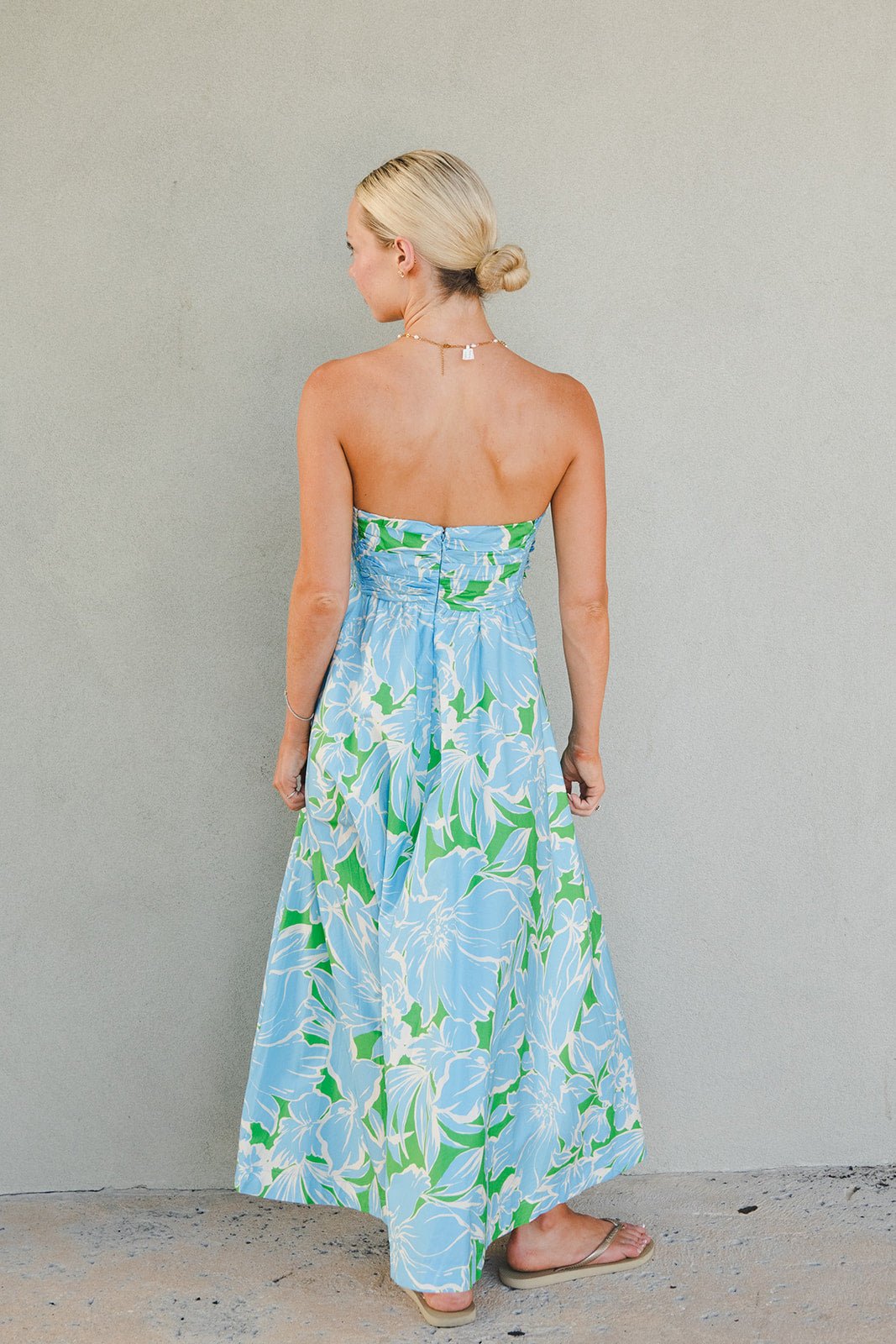 Tube Midi Dress - Green/Blue Floral - Jaffi's