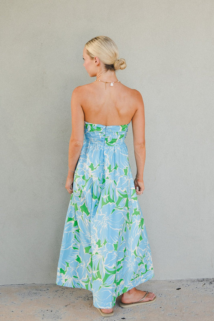 Tube Midi Dress - Green/Blue Floral - Jaffi's