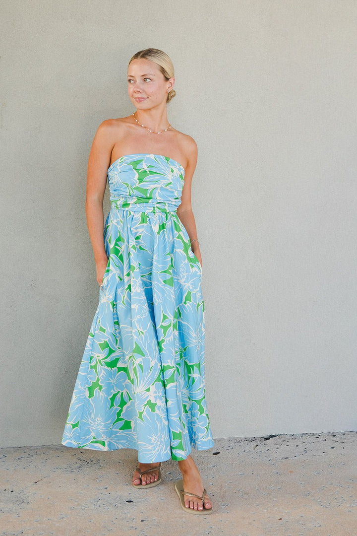 Tube Midi Dress - Green/Blue Floral - Jaffi's