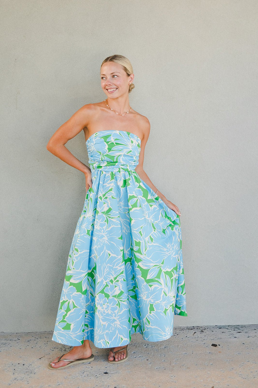 Tube Midi Dress - Green/Blue Floral - Jaffi's