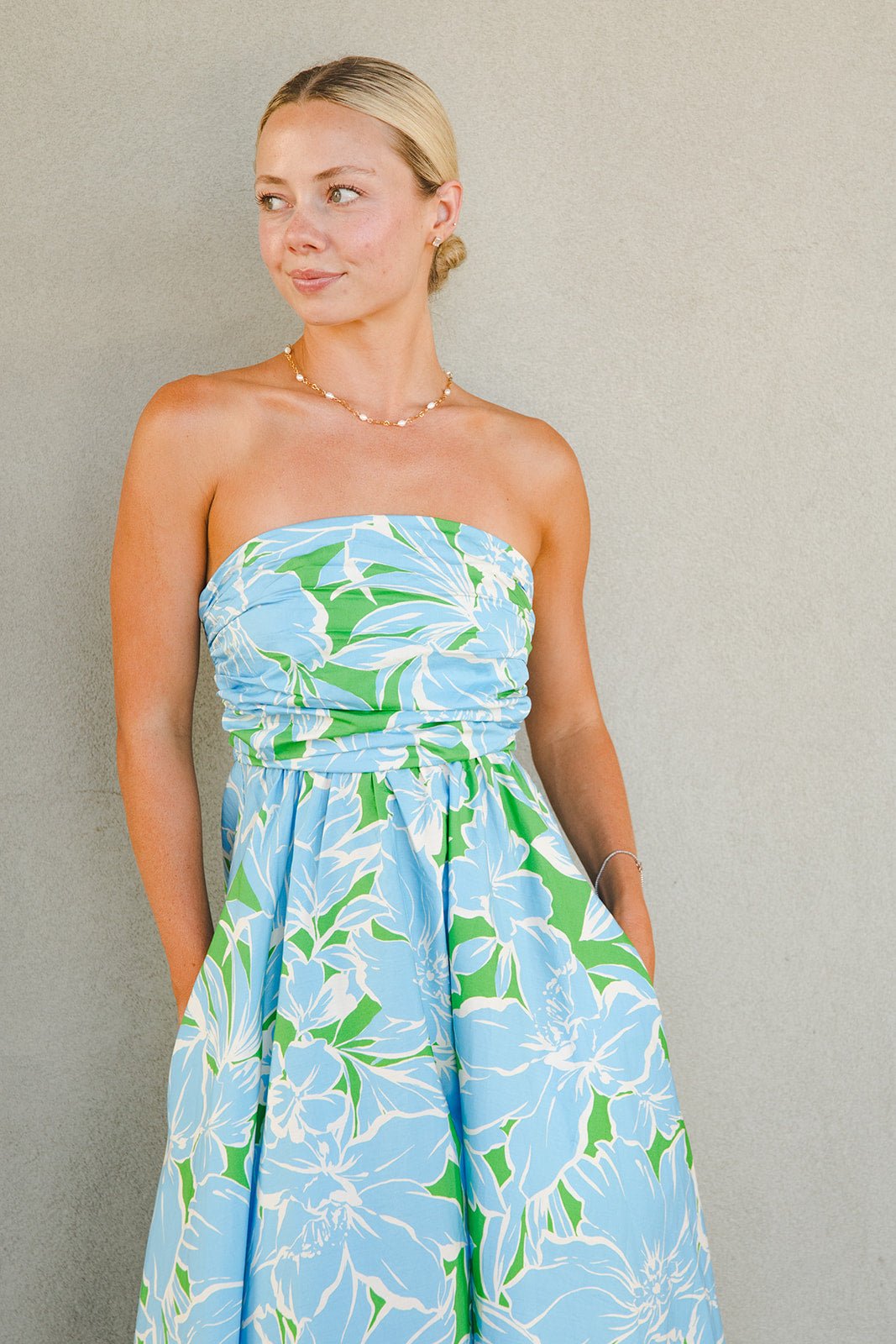 Tube Midi Dress - Green/Blue Floral - Jaffi's