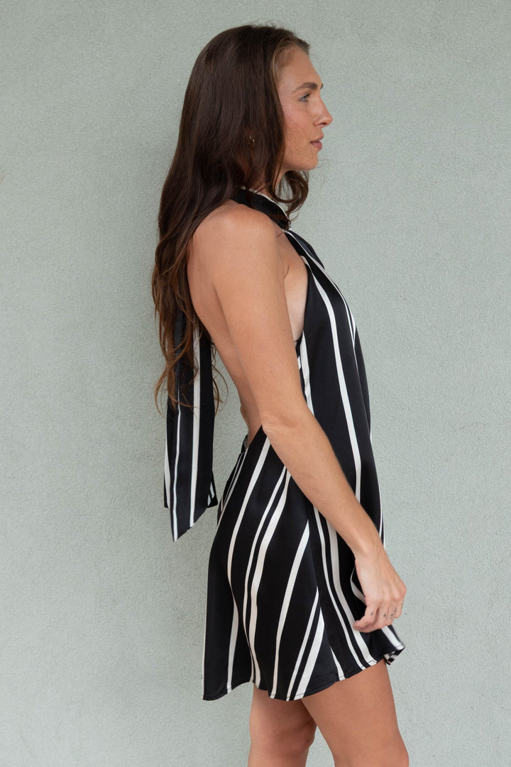 Twist Mini Dress - Onyx Stripe - Jaffi&
