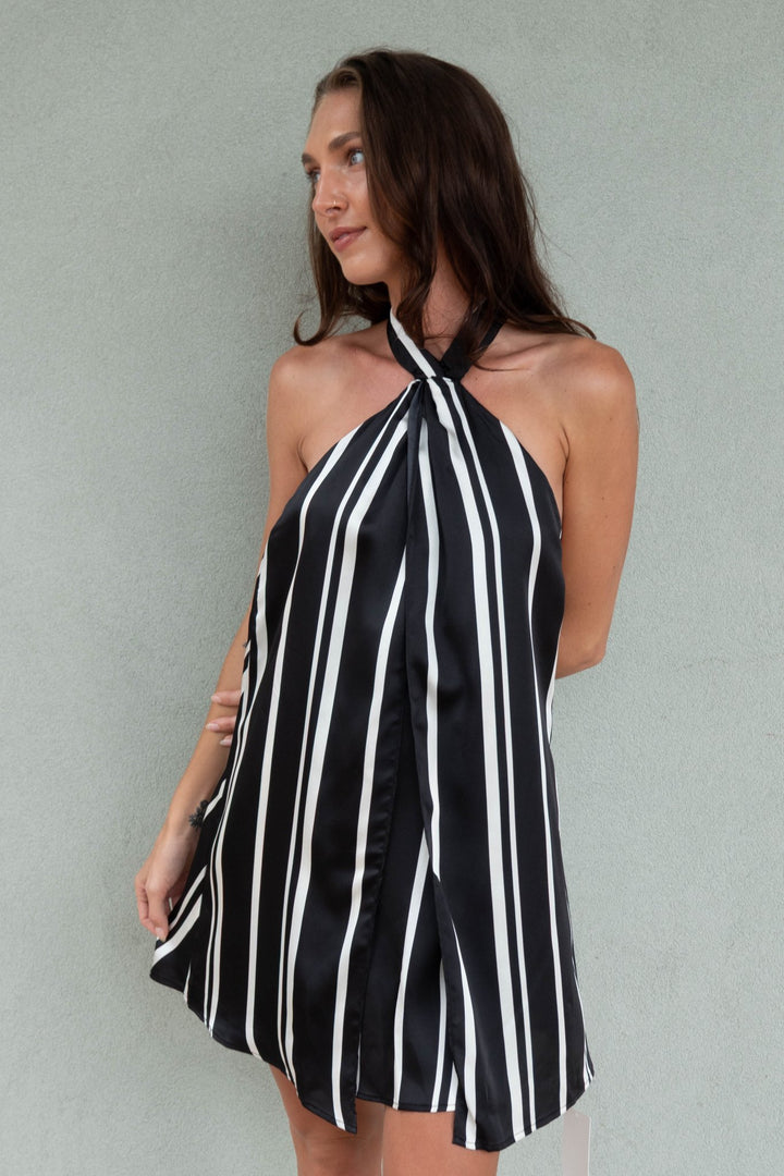 Twist Mini Dress - Onyx Stripe - Jaffi&
