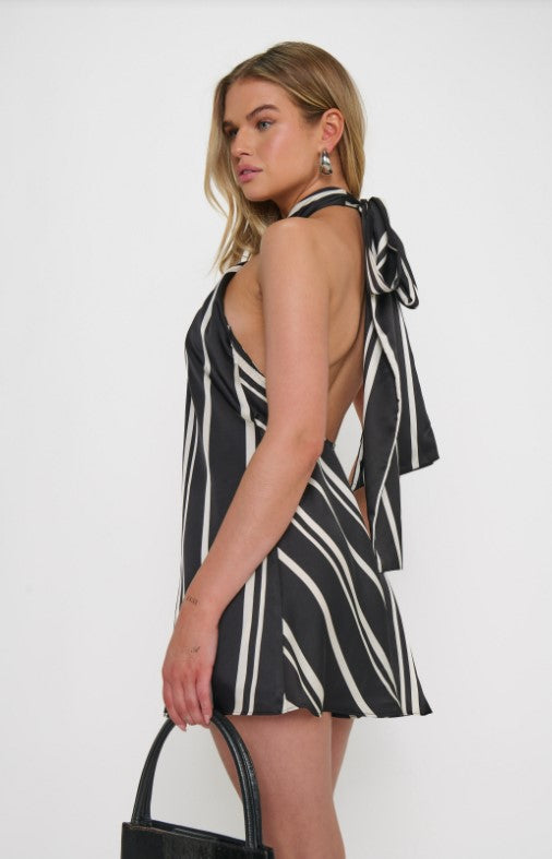 Twist Mini Dress - Onyx Stripe