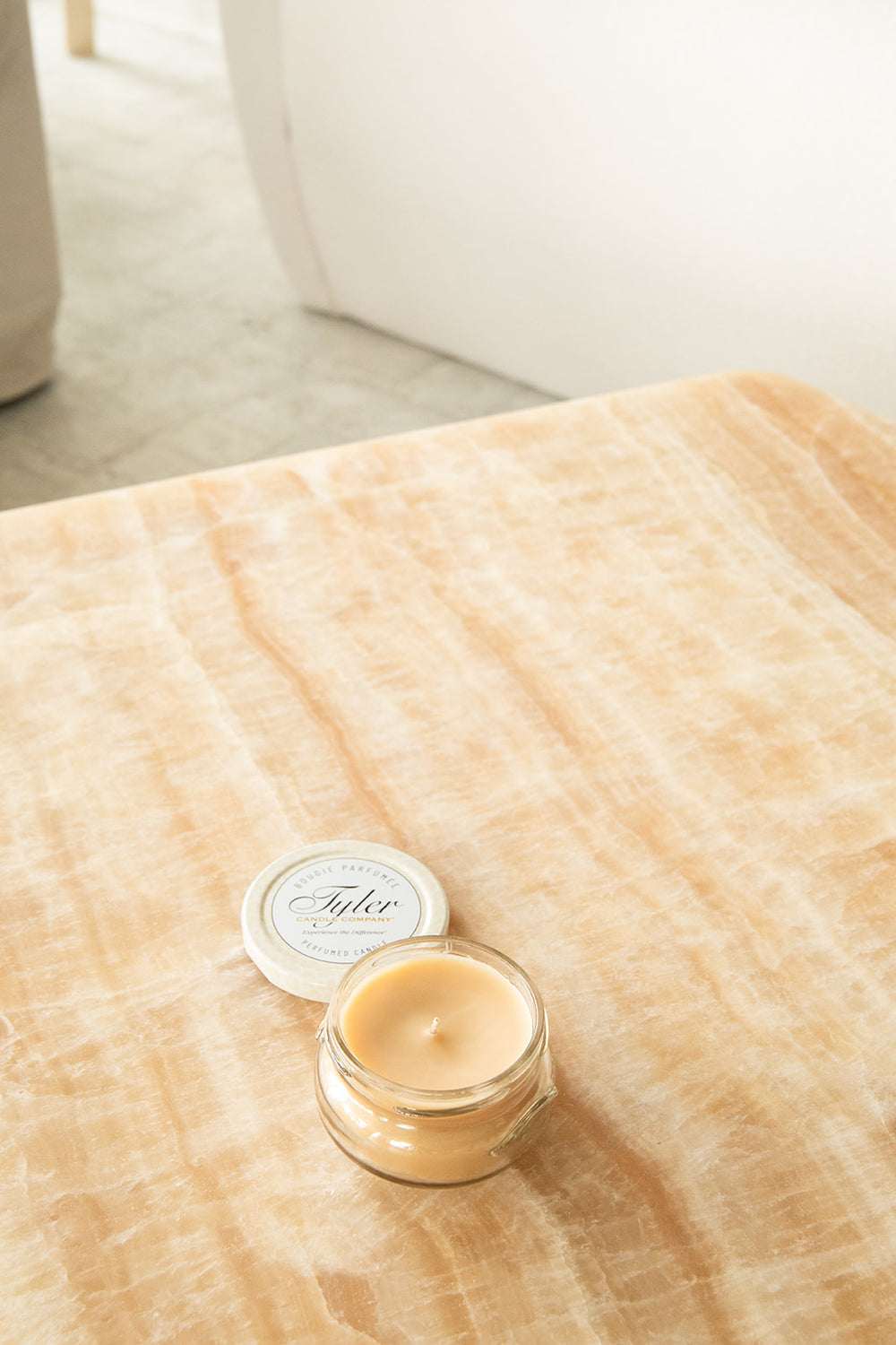 Product shot of Tyler Candle Company 3.4oz candle in scent Icon.