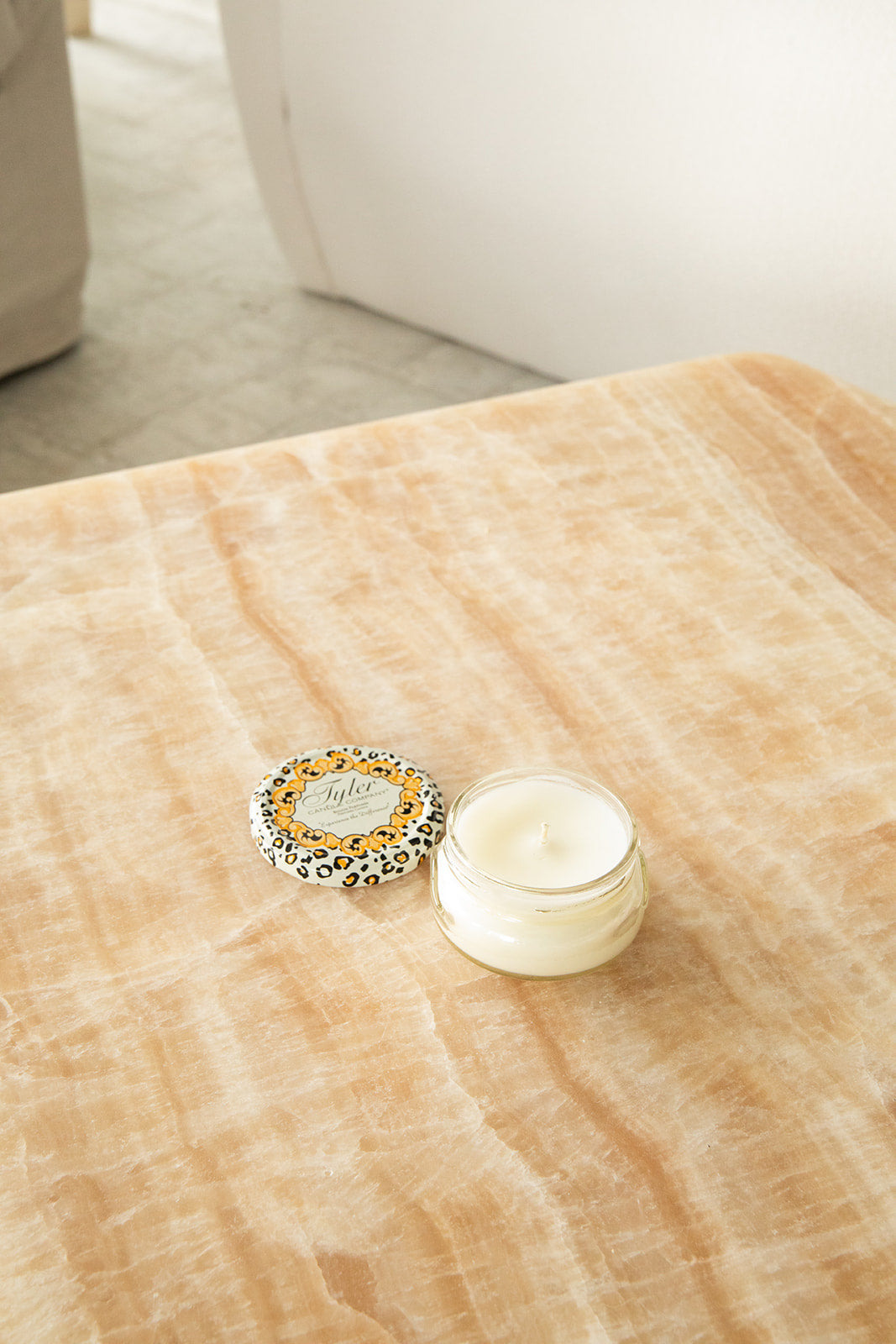 Product shot of Tyler Candle Company candle 3.4oz size in scent entitled.