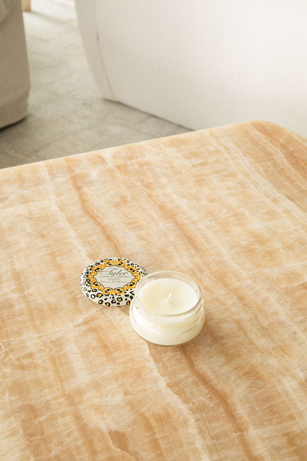 Product shot of Tyler Candle Company 3.4oz candle in scent glamfam.
