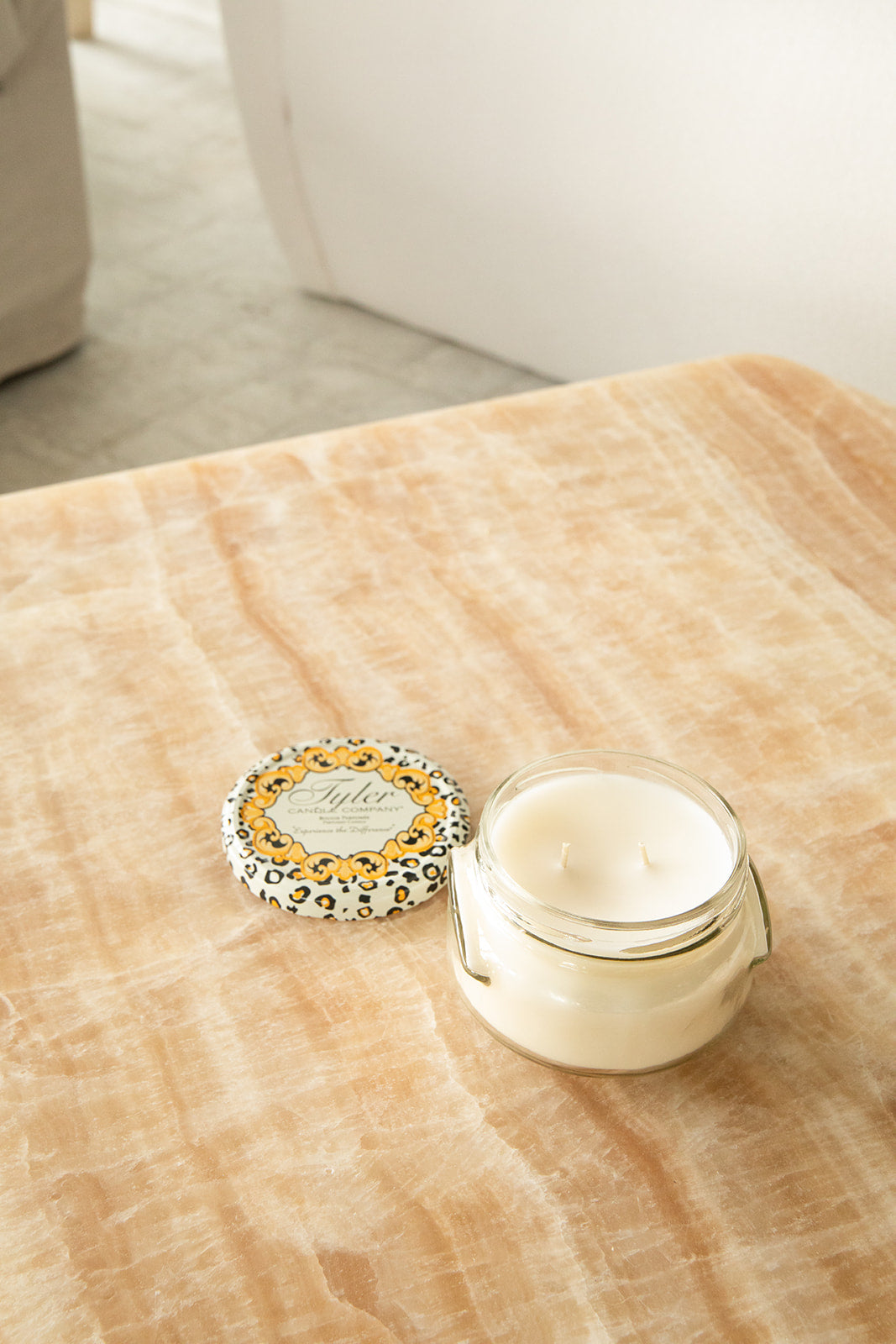 Product shot of Tyler Candle Company 11oz candle in scent winter wonderland.