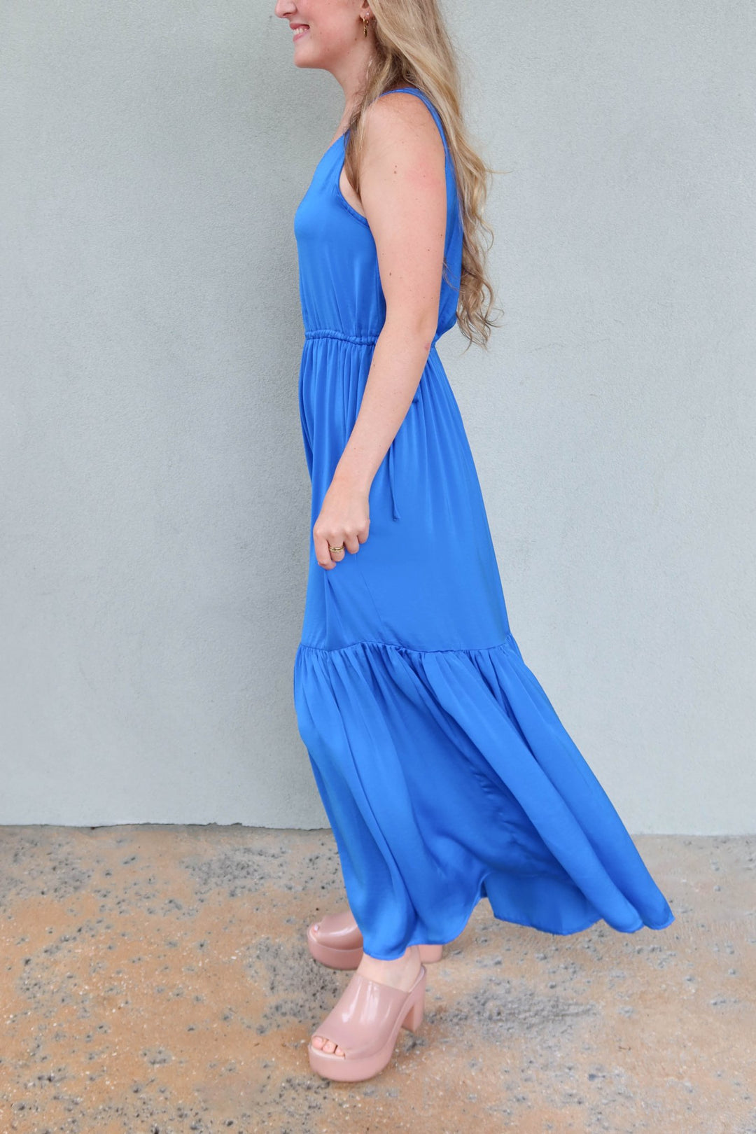 V Neck Tier Maxi Dress - Blue - Jaffi's