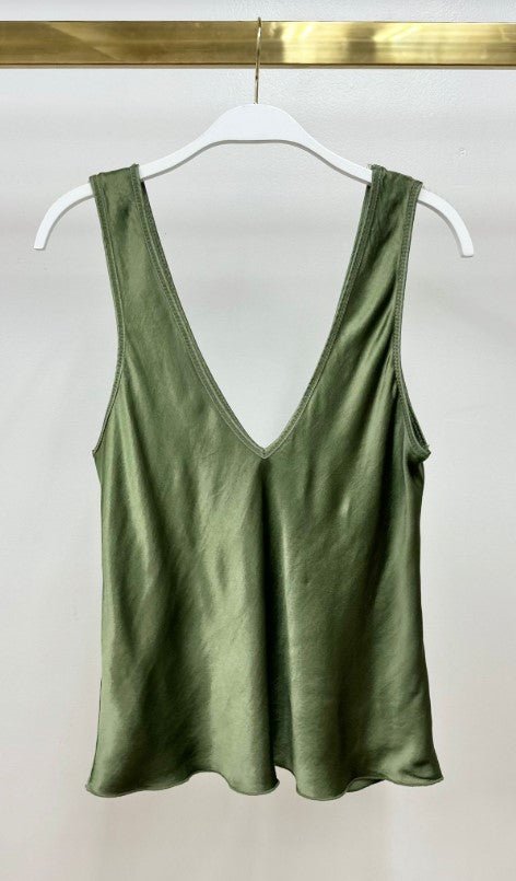 V Neck Wide Strap Tank - Army Green - Jaffi&