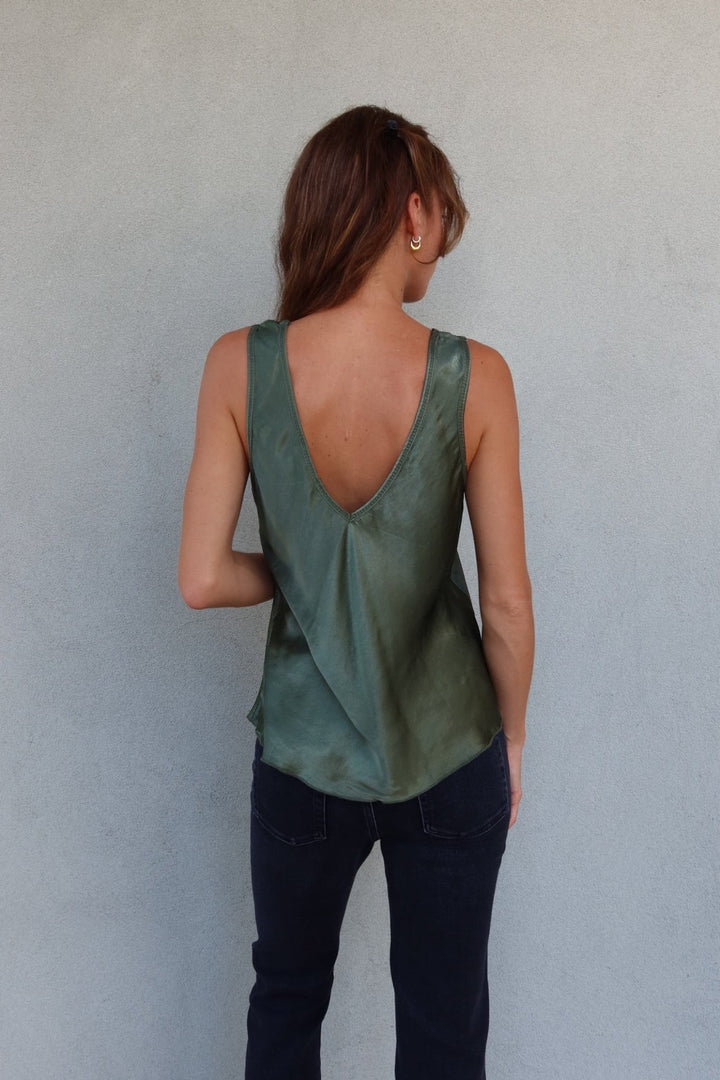 V Neck Wide Strap Tank - Army Green - Jaffi&