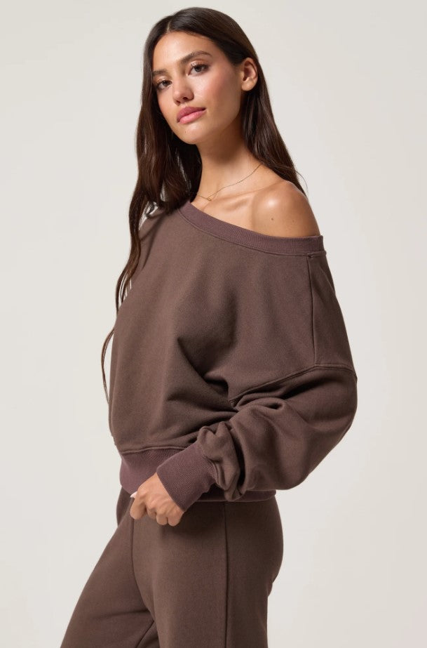 La Vida 2.0 Off the Shoulder Sweatshirt - Earth