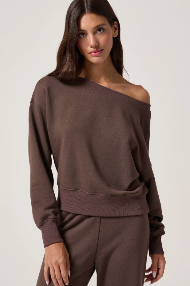 La Vida 2.0 Off the Shoulder Sweatshirt - Earth