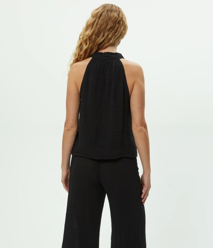 Viola Gauze Split Neck Tank - Black - Jaffi's