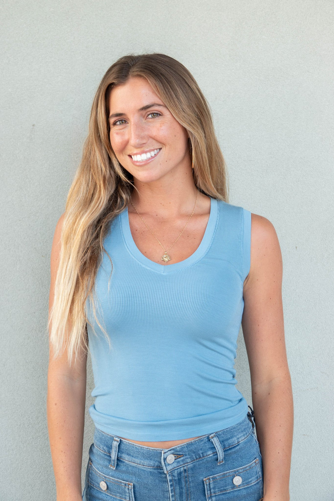 Virelle V Neck Tank - Vintage Mist - Jaffi's