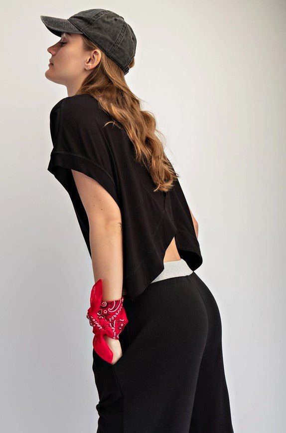Viscose Modal Open Back Tee - Black - Jaffi&