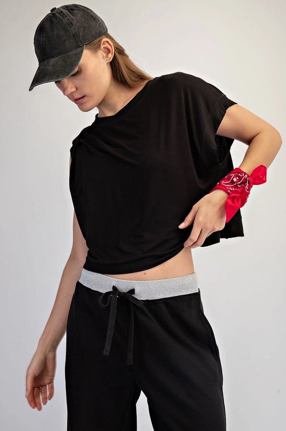 Viscose Modal Open Back Tee - Black - Jaffi&