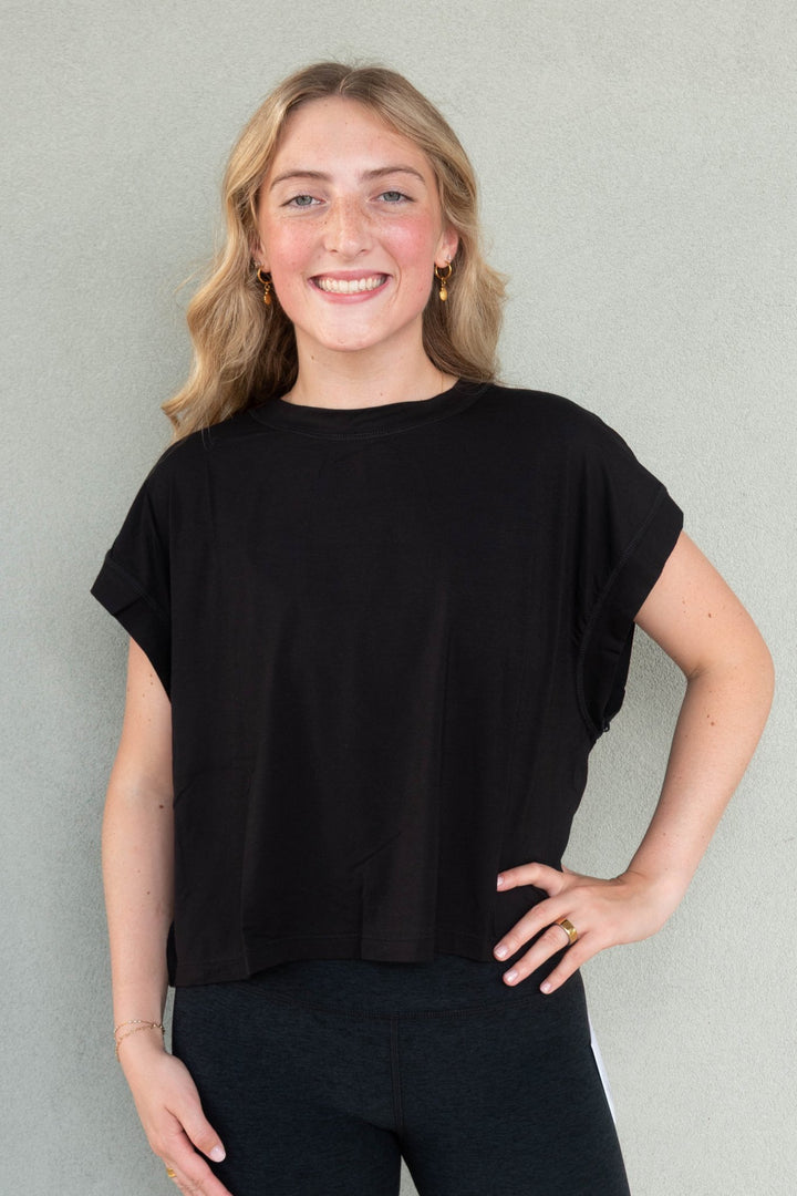 Viscose Modal Open Back Tee - Black - Jaffi&