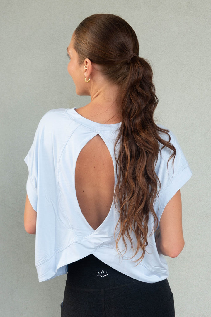 Viscose Modal Open Back Tee - Mist Blue - Jaffi&