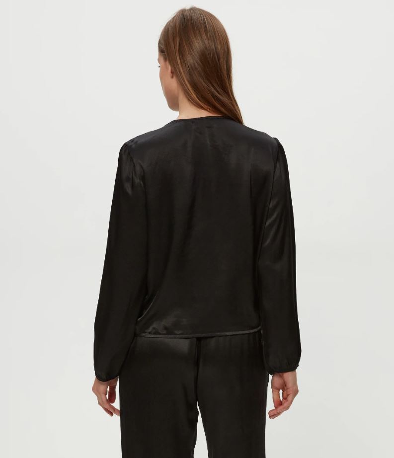 Vita Satin Surplice Top - Black