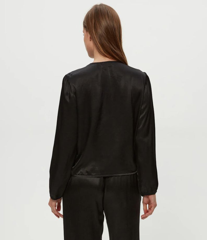 Vita Satin Surplice Top - Black