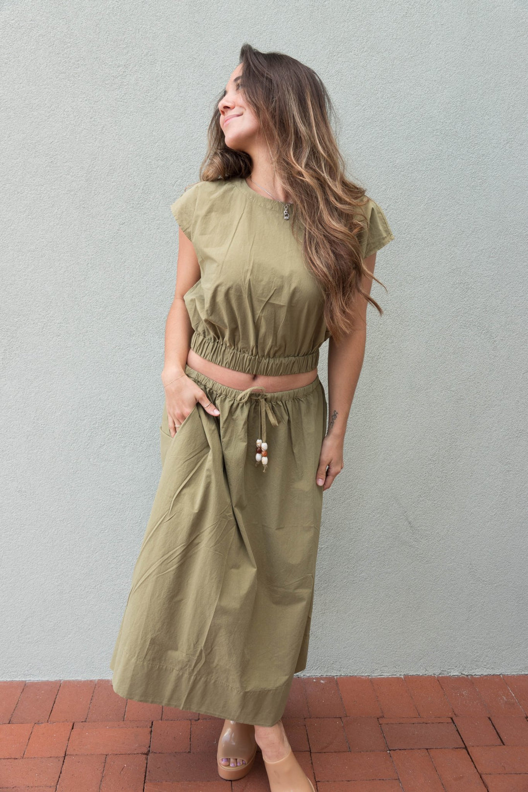Wendy Midi Skirt - Dark Olive - Jaffi's
