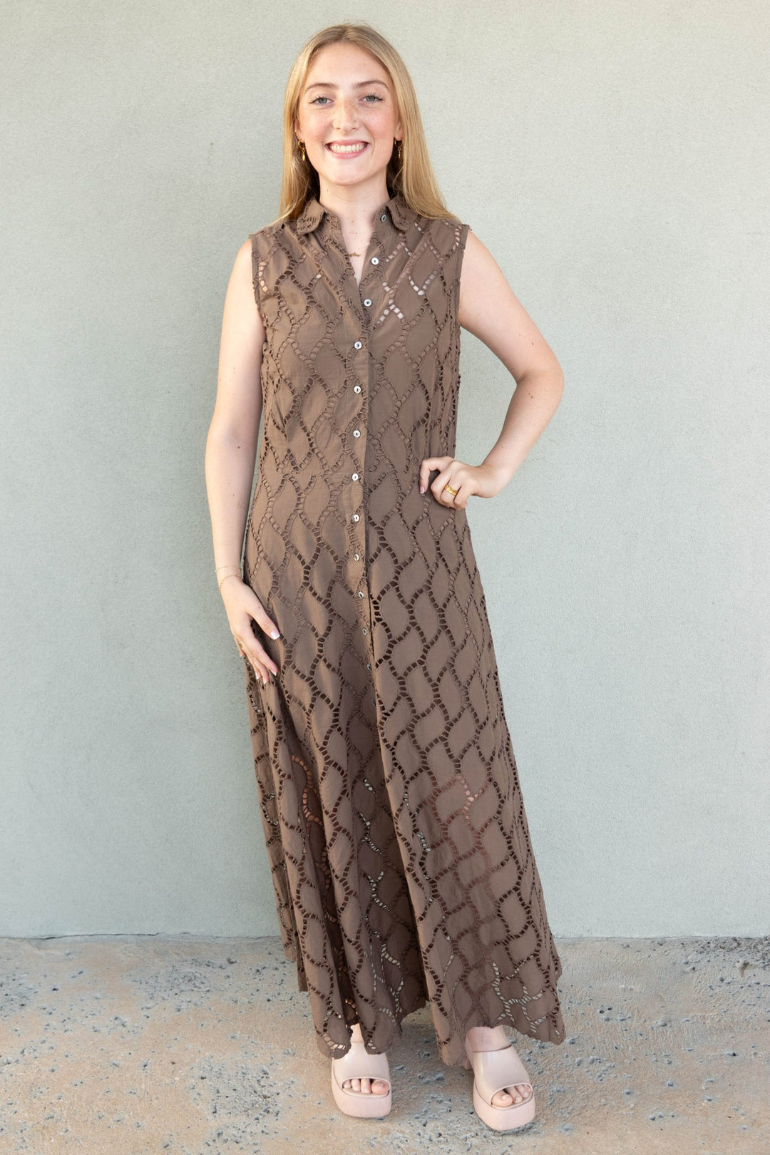 Whitney Dress - Brown Ikat - Jaffi's