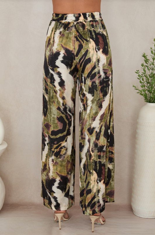 Wide Leg Pocket Pant - Watercolor Green/Brown - Jaffi&