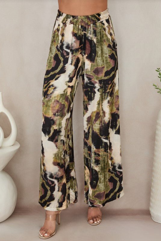 Wide Leg Pocket Pant - Watercolor Green/Brown - Jaffi&