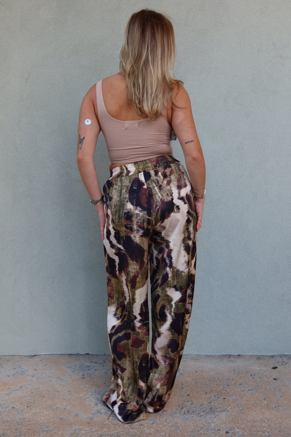 Wide Leg Pocket Pant - Watercolor Green/Brown - Jaffi's