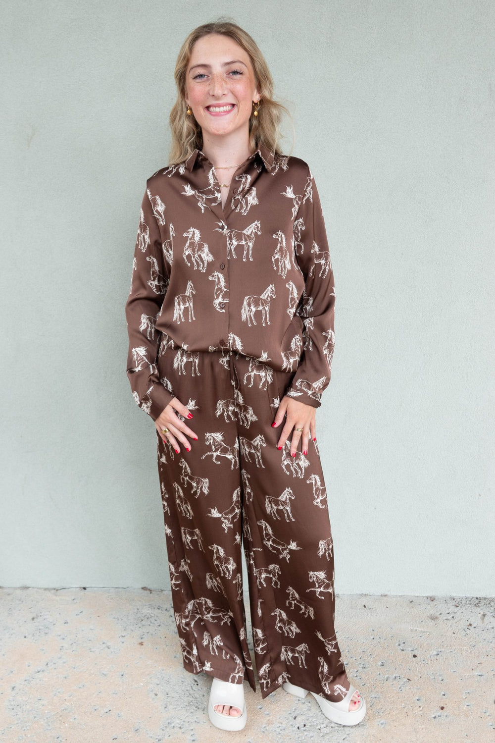 Wild Horses Blouse - Brown/Cream - Jaffi's