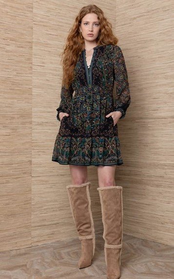 Winifred Long Sleeve Dress - Black Print - Jaffi&