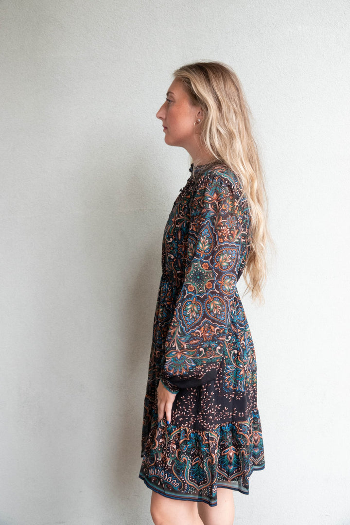 Winifred Long Sleeve Dress - Black Print - Jaffi&