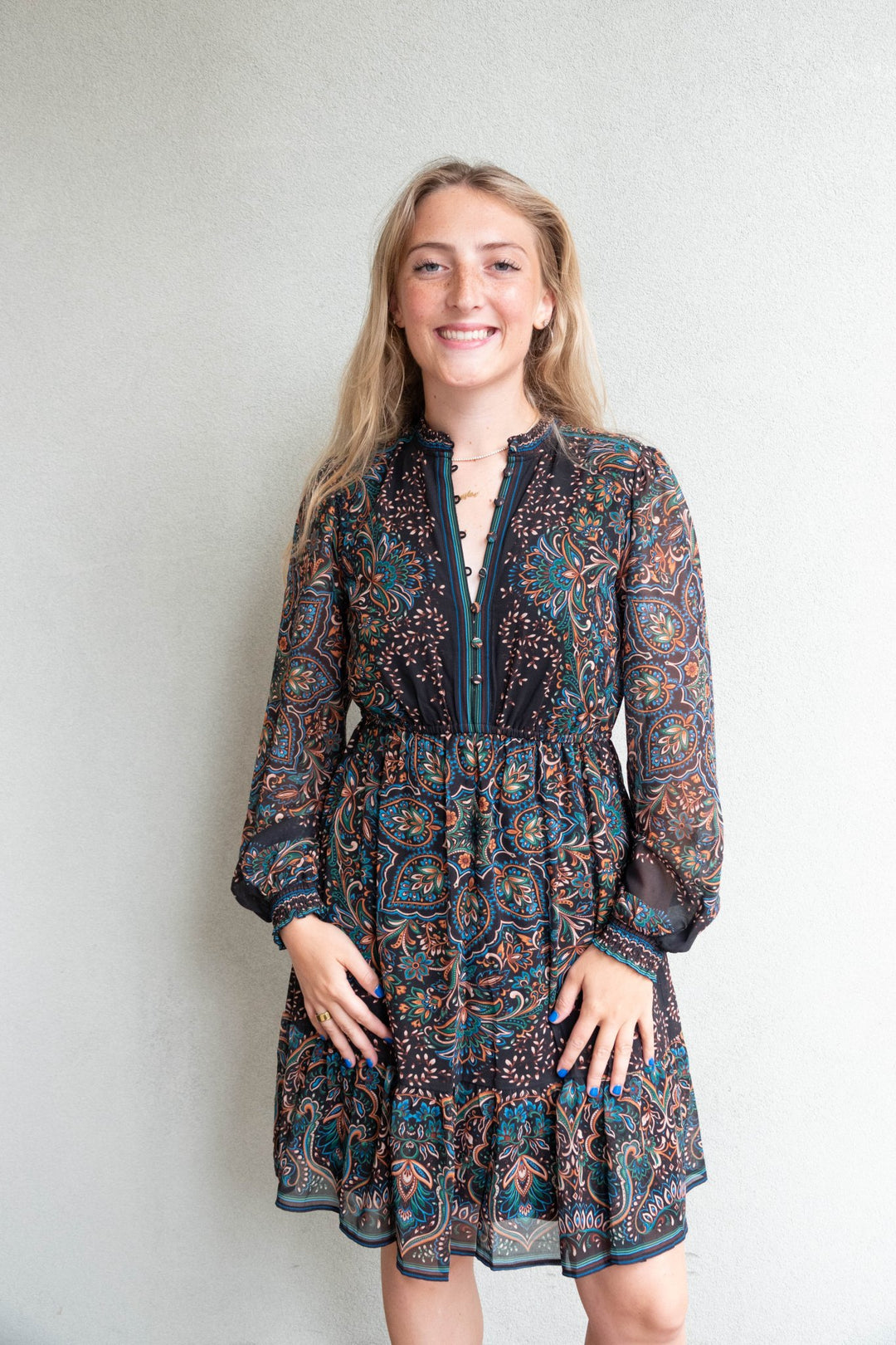 Winifred Long Sleeve Dress - Black Print - Jaffi's