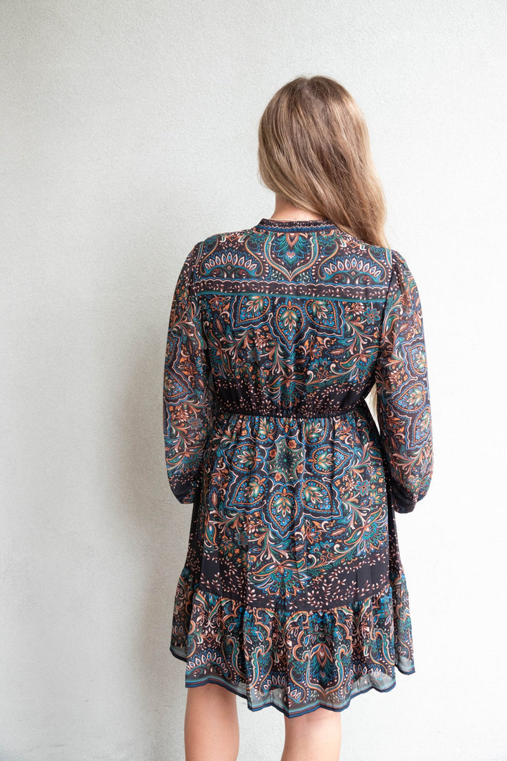 Winifred Long Sleeve Dress - Black Print - Jaffi&