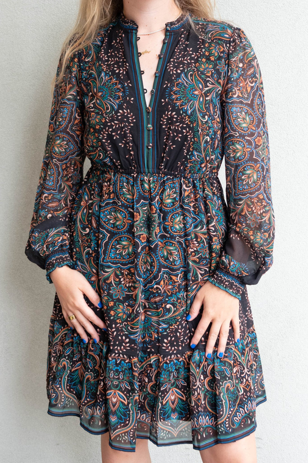 Winifred Long Sleeve Dress - Black Print - Jaffi's