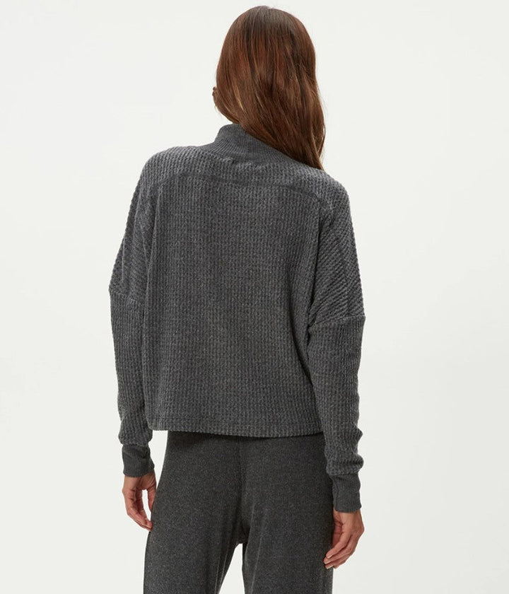 Wynn Brushed Waffle Mock Neck - Charcoal - Jaffi's