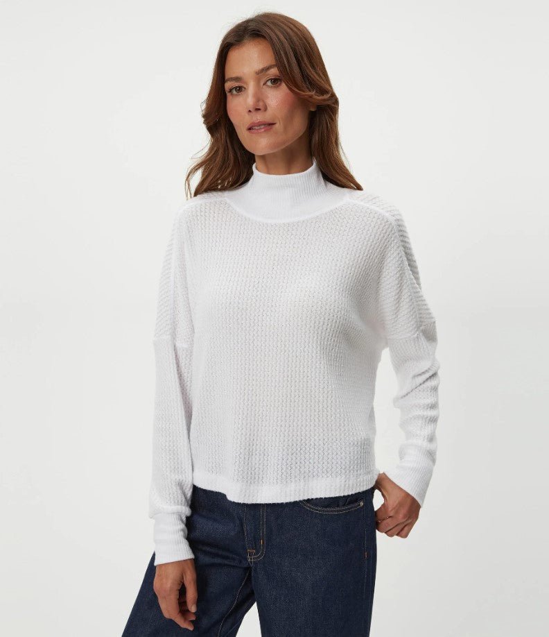Wynn Brushed Waffle Mock Neck - White - Jaffi's