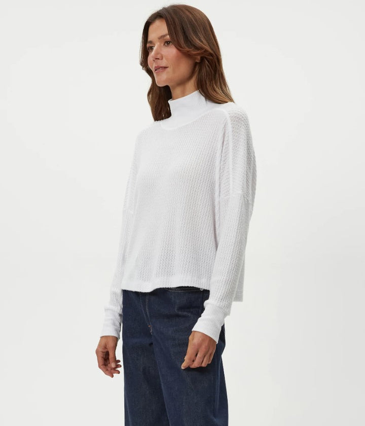 Wynn Brushed Waffle Mock Neck - White